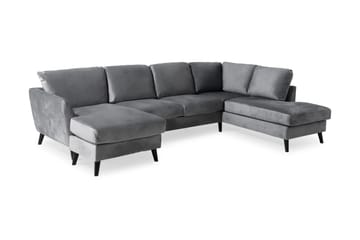 Trend 4-seters Høyrevendt U-formet Sofa med Divan og Sjeselong i Fløyel - Lys grå - Møbler - Sofaer - Fløyelssofaer