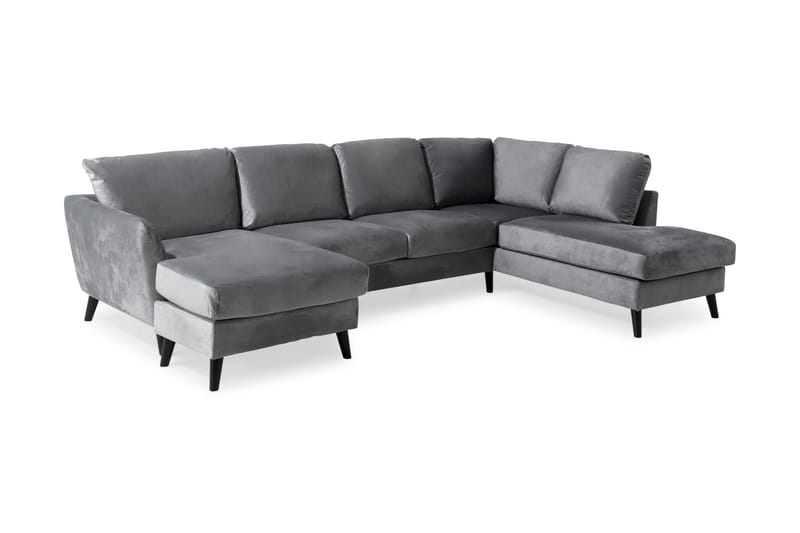 Trend 4-seters Høyrevendt U-formet Sofa med Divan og Sjeselong i Fløyel - Lys grå - Møbler - Sofaer - Fløyelssofaer