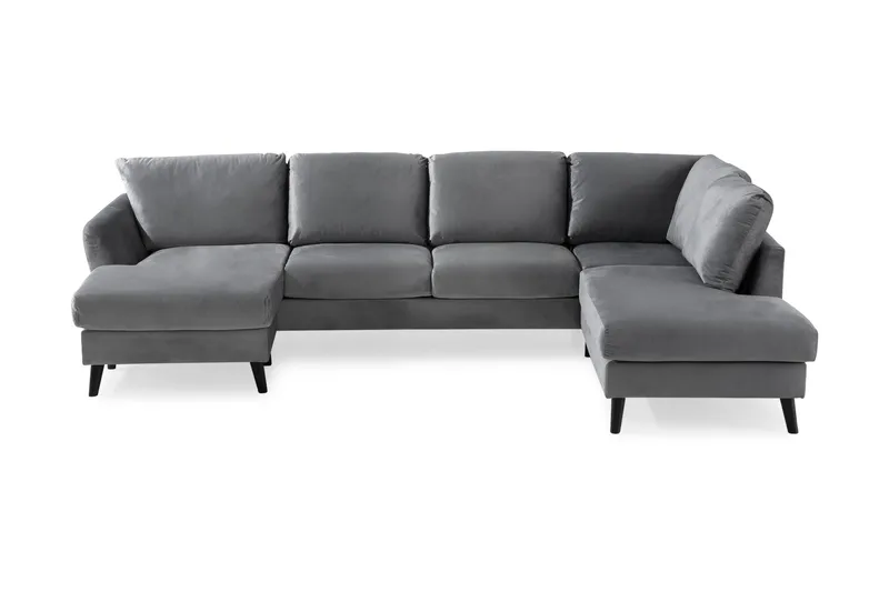 Trend 4-seters Høyrevendt U-formet Sofa med Divan og Sjeselong i Fløyel, Lysegrå