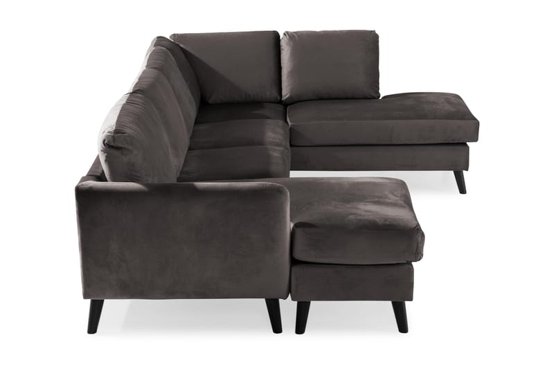 Trend 4-seters Høyrevendt U-formet Sofa med Divan og Sjeselong i Fløyel - Mørkegrå - Møbler - Sofaer - Fløyelssofaer