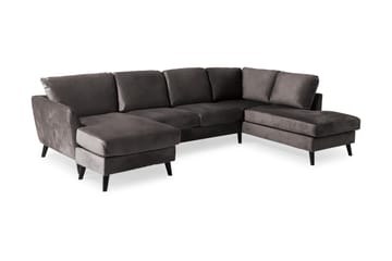 Trend 4-seters Høyrevendt U-formet Sofa med Divan og Sjeselong i Fløyel - Mørkegrå - Møbler - Sofaer - Fløyelssofaer