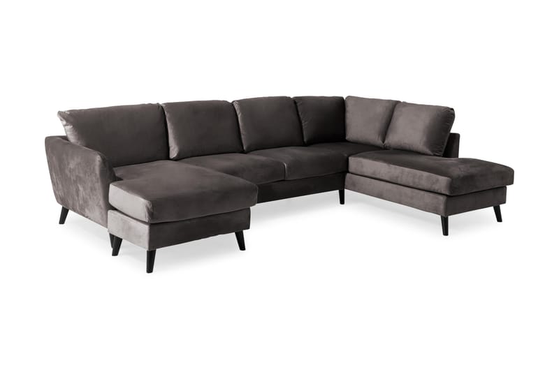 Trend 4-seters Høyrevendt U-formet Sofa med Divan og Sjeselong i Fløyel - Mørkegrå - Møbler - Sofaer - Fløyelssofaer