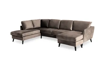 Trend 4-seters Venstrevendt U-formet Sofa med Divan og Sjeselong i Fløyel - Brun - Møbler - Sofaer - Fløyelssofaer