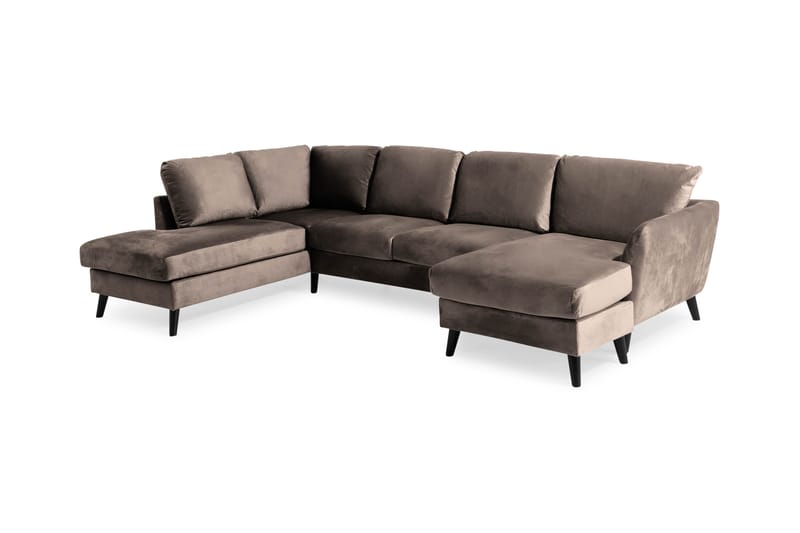 Trend 4-seters Venstrevendt U-formet Sofa med Divan og Sjeselong i Fløyel - Brun - Møbler - Sofaer - Fløyelssofaer