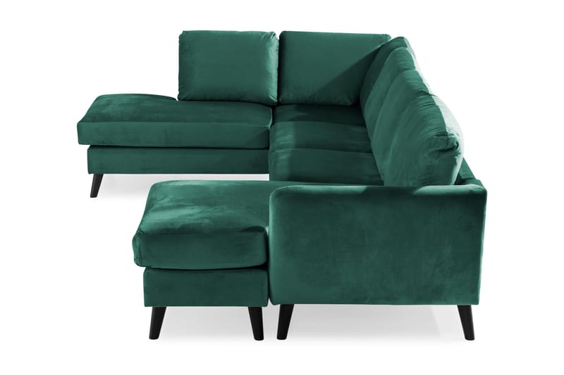 Trend 4-seters Venstrevendt U-formet Sofa med Divan og Sjeselong i Fløyel - Grønn - Møbler - Sofaer - Fløyelssofaer