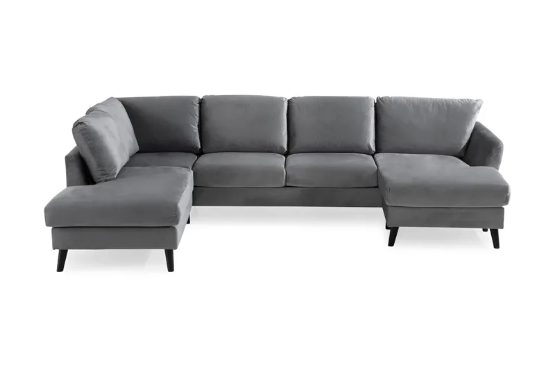 Trend 4-seters Venstrevendt U-formet Sofa med Divan og Sjeselong i Fløyel, Lysegrå