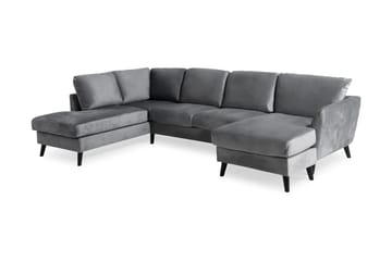 Trend 4-seters Venstrevendt U-formet Sofa med Divan og Sjeselong i Fløyel - Lysegrå - Møbler - Sofaer - Sofaer med sjeselong - 4 seters sofa med divan