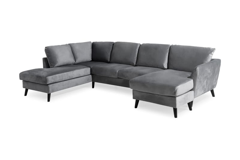 Trend 4-seters Venstrevendt U-formet Sofa med Divan og Sjeselong i Fløyel - Lysegrå - Møbler - Sofaer - Sofaer med sjeselong - 4 seters sofa med divan