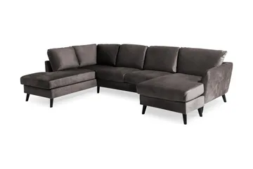 Trend 4-seters Venstrevendt U-formet Sofa med Divan og Sjeselong i Fløyel - Mørkegrå - Møbler - Sofaer - Fløyelssofaer