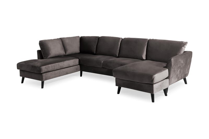 Trend 4-seters Venstrevendt U-formet Sofa med Divan og Sjeselong i Fløyel - Mørkegrå - Møbler - Sofaer - Fløyelssofaer