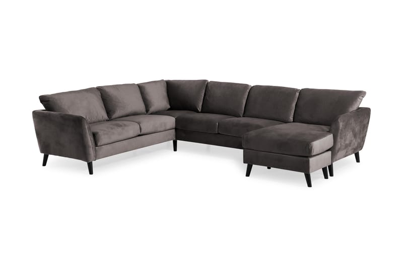Trend 5-seters Høyrevendt L-formet Hjørnesofa med Divan i Fløyel - Mørk grå - Møbler - Sofaer - Fløyelssofaer
