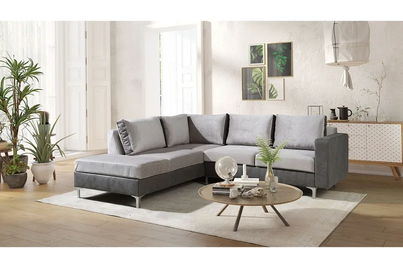 Truro Hjørnesofa Divan Venstre - Grå - Møbler - Sofaer - Fløyelssofaer