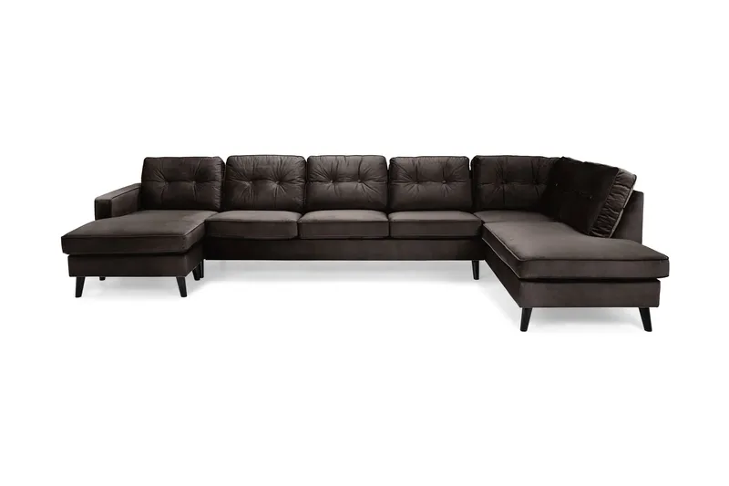 Vanlig sofa med divan og sjeselong Scandinavian Choice Monroe U-sofa Large med divan venstre fløyel Brun
