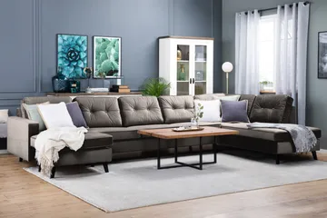 Vanlig sofa med divan og sjeselong Scandinavian Choice Monroe U-sofa Large med divan venstre fløyel Brun - Møbler - Sofaer - Fløyelssofaer