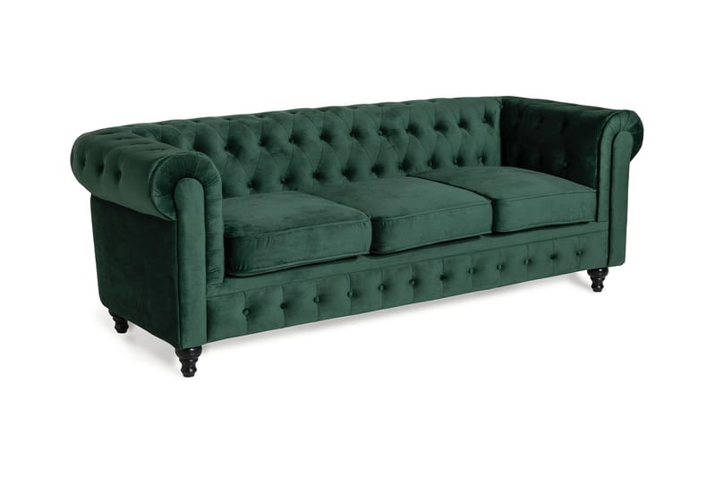 Fløyelssofa Walton Lyx 3-seter - Mørkgrønn - 3 seter sofa - Fløyelssofaer - Howard-sofaer - Chesterfield sofaer