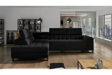 Warwick 3-seters Hjørnesovesofa - Svart - Møbler - Sofaer - Fløyelssofaer
