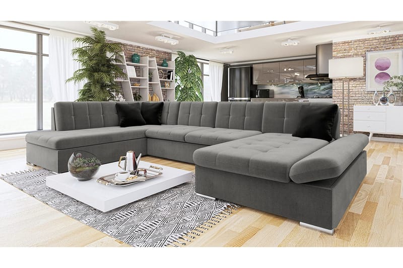 Zumar Høyre U-formet Sovesofa 128x302 cm med Oppbevaring i Stoff - Grå - Møbler - Sofaer - Sovesofaer - Sovesofa divan