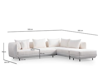 Floransa 4-seters Sofa med Divan - Hvit - Møbler - Sofaer - Sofaer med sjeselong - 4 seters sofa med divan