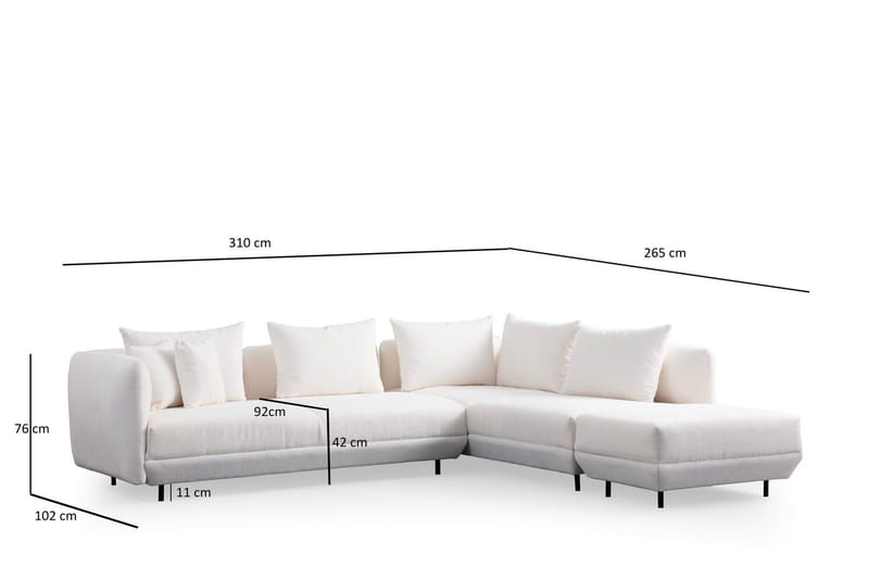 Floransa 4-seters Sofa med Divan - Hvit - Møbler - Sofaer - Sofaer med sjeselong - 4 seters sofa med divan