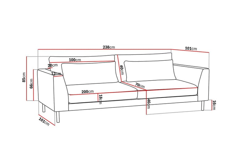 Florenz 3-seters Sofa i Chenille - Grå / Beige - Møbler - Sofaer - 3 seter sofa