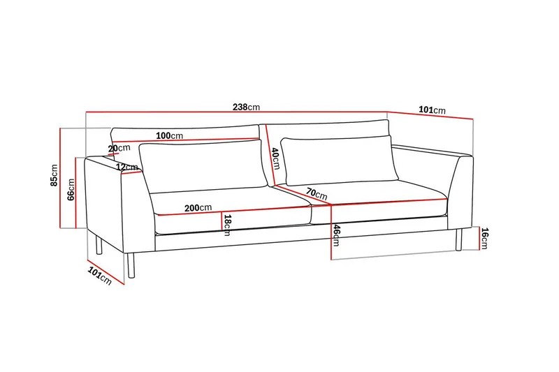 Florenz 3-seters Stoffsofa - Beige - Møbler - Sofaer - 3 seter sofa