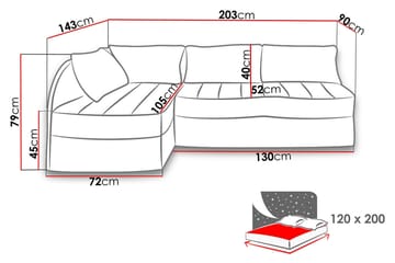 Frestelsens Hjørnesovesofa 203x143x79 cm - Svart - Møbler - Sofaer - Skinnsofaer