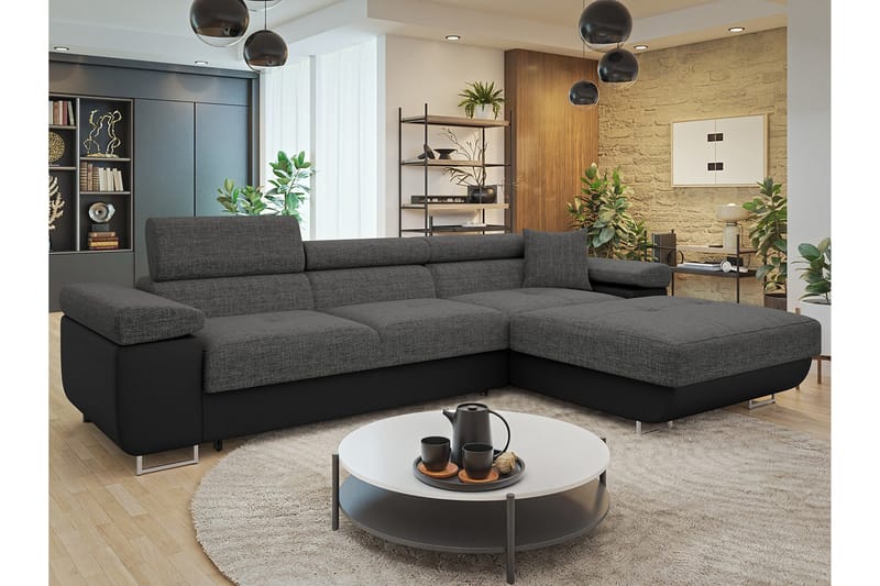 Gabina Sofa med Divan 3-seter - Grå/Svart - Møbler - Sofaer - Skinnsofaer