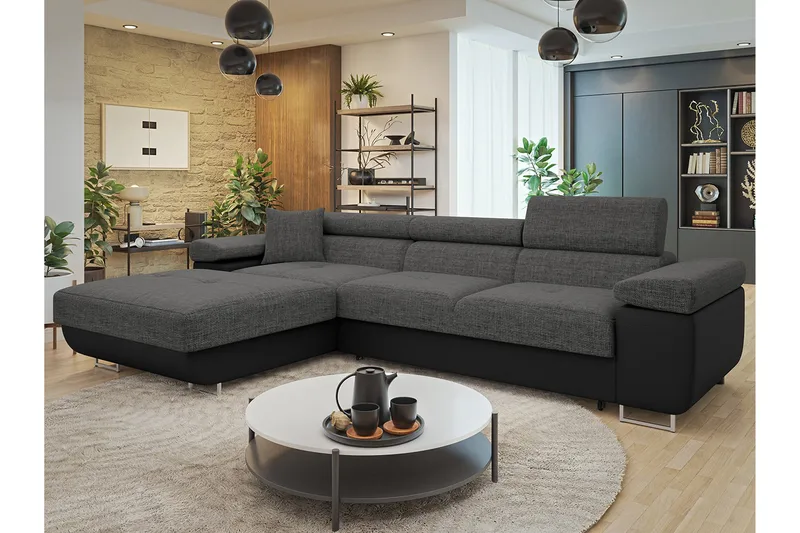 Gabina Sofa med Divan 3-seter - Grå/Svart - Møbler - Sofaer - Skinnsofaer
