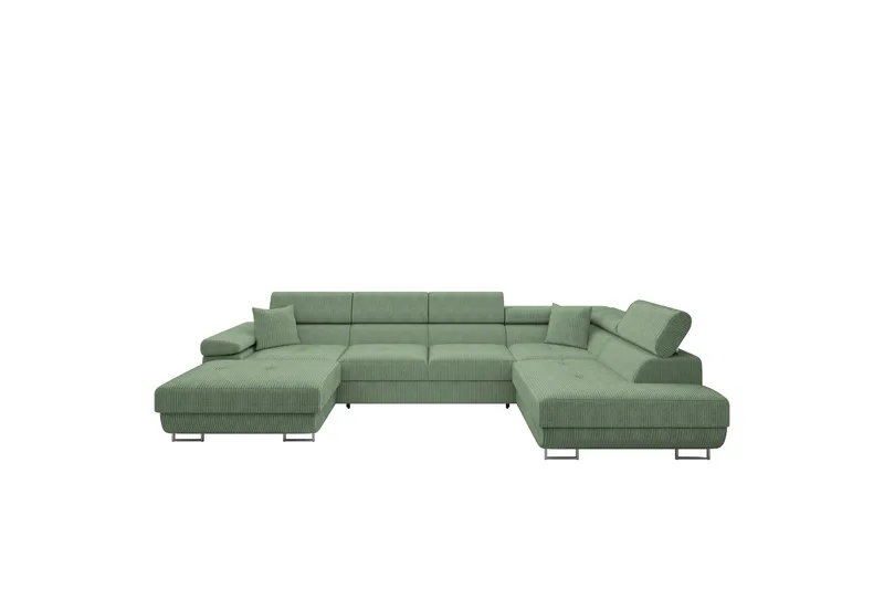 Gabina Sofa med Divan og Sjeselong 4-seter, Grønn