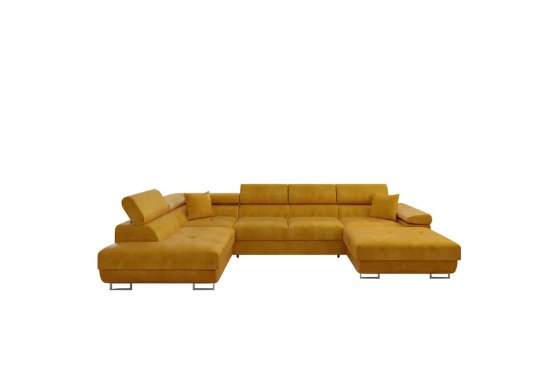 Gabina Sofa med Divan og Sjeselong 4-seter, Gul