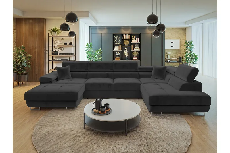 Gabina Sofa med Divan og Sjeselong 4-seter - Svart - Møbler - Sofaer - Sofaer med sjeselong - 4 seters sofa med divan