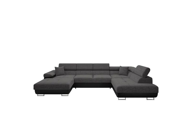 Gabina Sofa med Divan og Sjeselong 4-seter, Svart/Grå