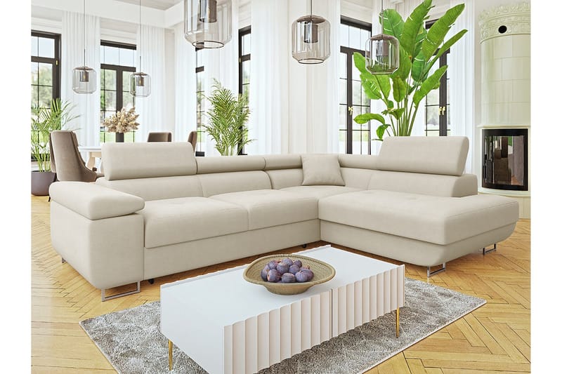 Gabina Sofa med Sjeselong 3-seter - Beige - Møbler - Sofaer - Fløyelssofaer