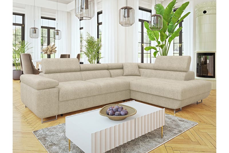 Gabina Sofa med Sjeselong 3-seter - Beige - Møbler - Sofaer - Sofaer med sjeselong - 3 seters sofa med divan