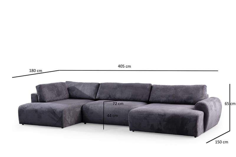 Gaudir 4-seters Sofa med Divan - Antrasitt - Møbler - Sofaer - Sofaer med sjeselong - 4 seters sofa med divan