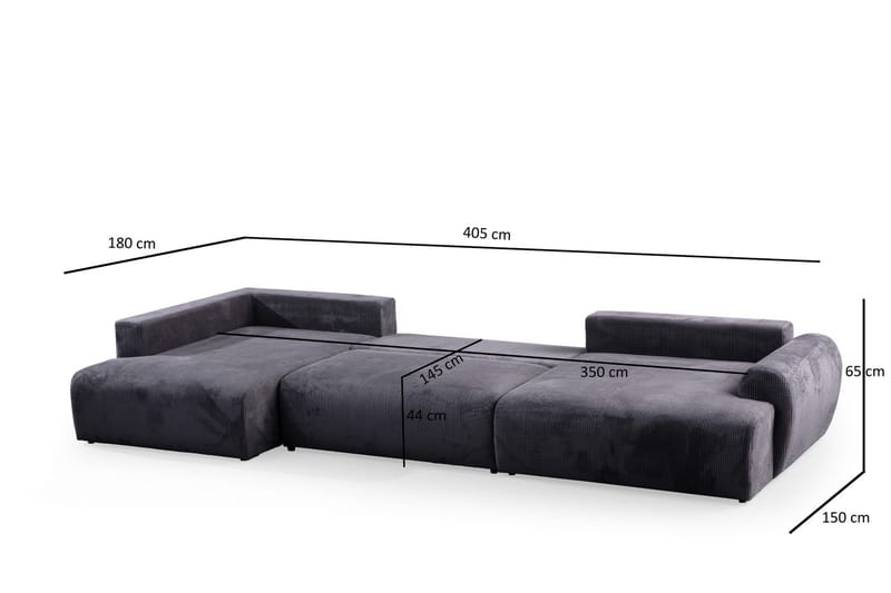 Gaudir 4-seters Sofa med Divan - Antrasitt - Møbler - Sofaer - Sofaer med sjeselong - 4 seters sofa med divan