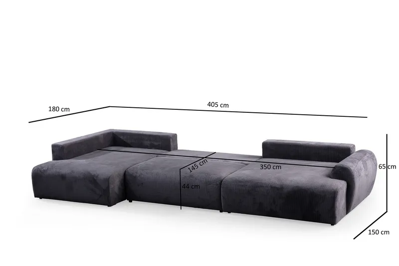 Gaudir 4-seters Sofa med Divan - Antrasitt - Møbler - Sofaer - Sofaer med sjeselong - 4 seters sofa med divan