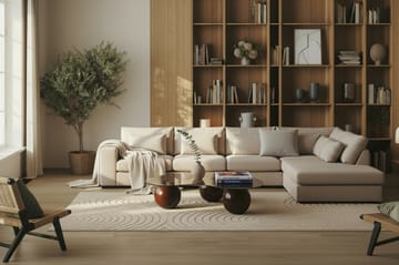 Grande 5-seters Sofa med Sjeselong Høyre - Beige Fløyel - Møbler - Sofaer - Fløyelssofaer