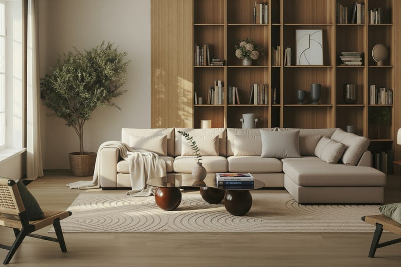 Grande 5-seters Sofa med Sjeselong Høyre - Beige Fløyel - Møbler - Sofaer - Fløyelssofaer