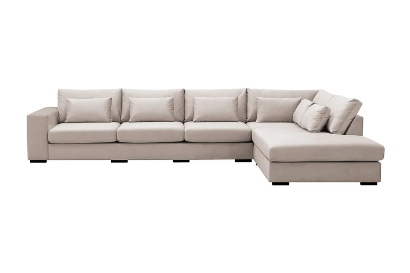 Grande 5-seters Sofa med Sjeselong Høyre, Beige Fløyel