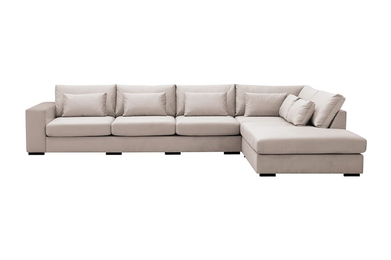 Grande 5-seters Sofa med Sjeselong Høyre, Beige Fløyel