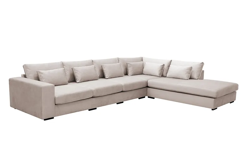 Grande 5-seters Sofa med Sjeselong Høyre - Beige Fløyel - Møbler - Sofaer - Fløyelssofaer