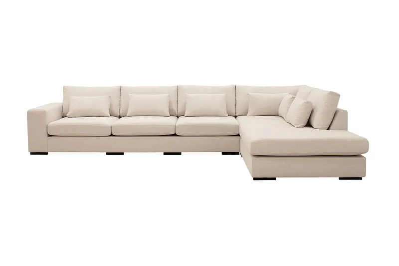 Grande 5-seters Sofa med Sjeselong Høyre, Beige Stoff