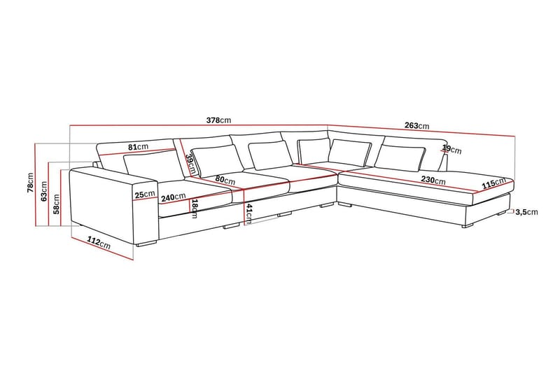 Grande 5-seters Sofa med Sjeselong Høyre - Mørkegrå Fløyel - Møbler - Sofaer - Fløyelssofaer