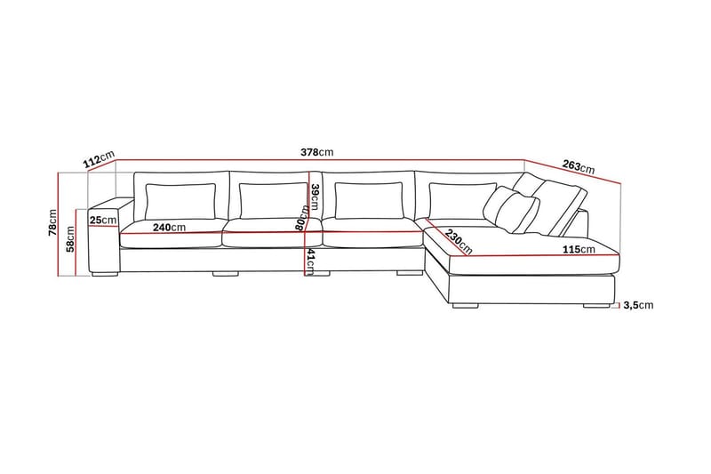 Grande 5-seters Sofa med Sjeselong Høyre - Mørkegrå Fløyel - Møbler - Sofaer - Fløyelssofaer