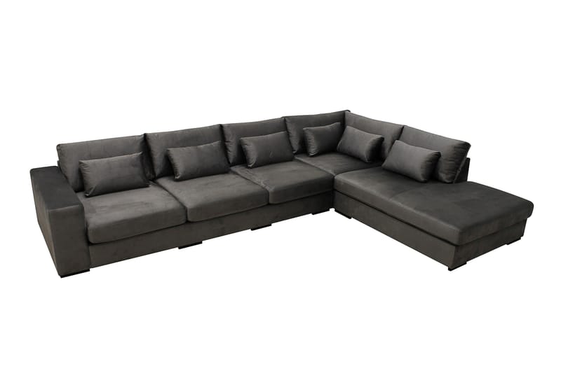 Grande 5-seters Sofa med Sjeselong Høyre - Mørkegrå Fløyel - Møbler - Sofaer - Fløyelssofaer