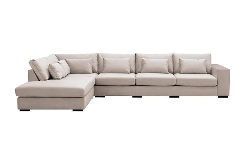 Grande 5-seters Sofa med Sjeselong Venstre, Beige Fløyel