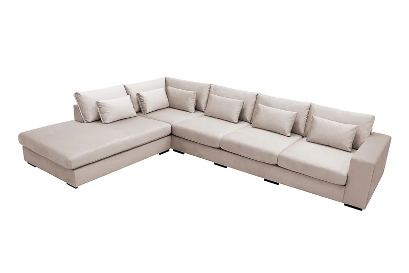 Grande 5-seters Sofa med Sjeselong Venstre - Beige Fløyel - Møbler - Sofaer - Fløyelssofaer