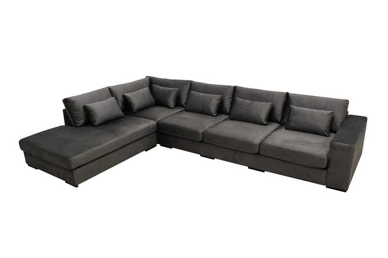 Grande 5-seters Sofa med Sjeselong Venstre - Mørkegrå Fløyel - Møbler - Sofaer - Fløyelssofaer