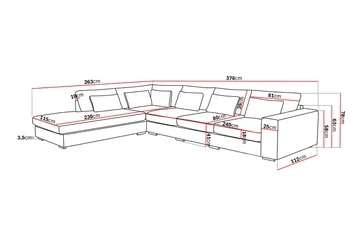 Grande 5-seters Sofa med Sjeselong Venstre - Mørkegrå Fløyel - Møbler - Sofaer - Fløyelssofaer